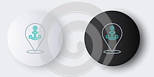 Line Map pointer with anchor icon isolated on grey background. Colorful outline concept. Vector