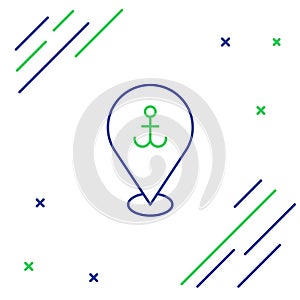 Line Map pointer with anchor icon isolated on white background. Colorful outline concept. Vector