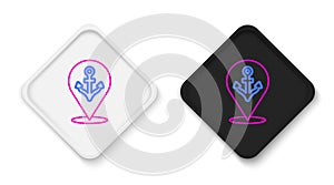 Line Map pointer with anchor icon isolated on white background. Colorful outline concept. Vector