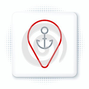 Line Map pointer with anchor icon isolated on white background. Colorful outline concept. Vector