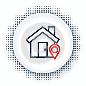 Line Map pointer with house icon isolated on white background. Home location marker symbol. Colorful outline concept