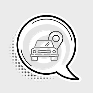Line Map pointer with taxi icon isolated on grey background. Location symbol. Colorful outline concept. Vector