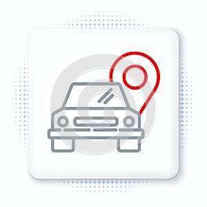 Line Map pointer with taxi icon isolated on white background. Location symbol. Colorful outline concept. Vector