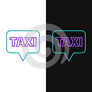 Line Map pointer with taxi icon isolated on white and black background. Location symbol. Colorful outline concept