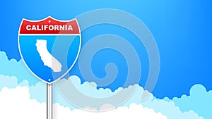 Line map showing the state of California from the united state of america. Road sign. Vector illustration.
