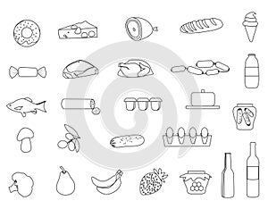 Line Market food icons set.