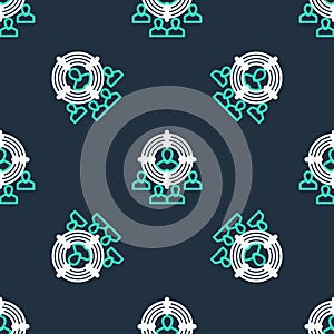 Line Marketing target strategy concept icon isolated seamless pattern on black background. Aim with people sign. Vector