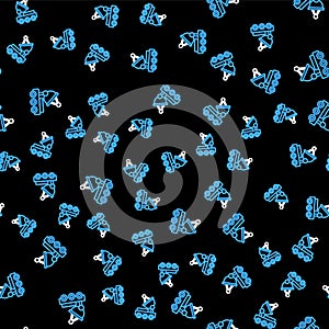 Line Mars rover icon isolated seamless pattern on black background. Space rover. Moonwalker sign. Apparatus for studying