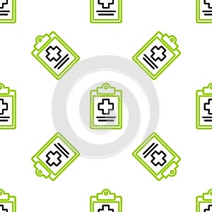 Line Medical clipboard with clinical record icon isolated seamless pattern on white background. Health insurance form