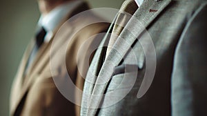 A line of mens suits neatly displayed in a row, showcasing professional attire for office workers