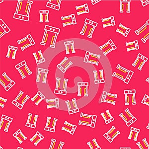 Line Metal detector icon isolated seamless pattern on red background. Airport security guard on metal detector check