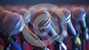 A line of microphones waiting to take the stage nervously adjusting their ties and practicing their best diva poses