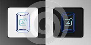 Line Mobile Apps icon isolated on grey background. Smartphone with screen icons, applications. mobile phone showing