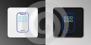 Line Mobile Apps icon isolated on grey background. Smartphone with screen icons, applications. mobile phone showing