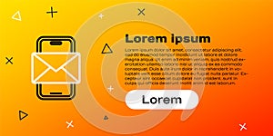 Line Mobile and envelope, new message, mail icon isolated on yellow background. Usage for e-mail newsletters, headers