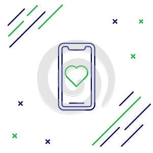 Line Mobile phone with heart icon isolated on white background. Valentines day. Colorful outline concept. Vector