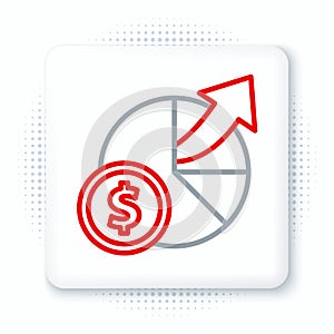 Line Money and diagram graph icon isolated on white background. Financial analytics, budget planning, finance managemen