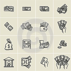 Line money icons, finance, business icons set, hand holding money, hand holding credit card