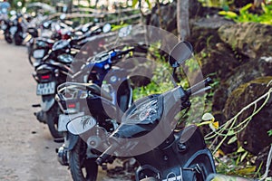 A line of mopeds scooters in Asia, Vietnam