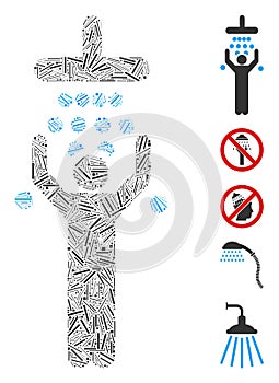 Line Mosaic Man Under Shower Icon