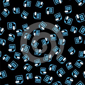 Line MP4 file document. Download mp4 button icon isolated seamless pattern on black background. MP4 file symbol. Vector