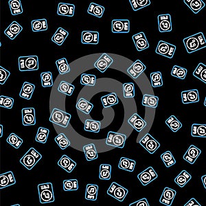 Line MP3 file document. Download mp3 button icon isolated seamless pattern on black background. Mp3 music format sign