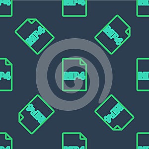 Line MP4 file document. Download mp4 button icon isolated seamless pattern on blue background. MP4 file symbol. Vector