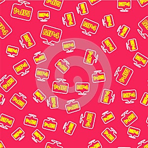 Line MP4 file document. Download mp4 button icon isolated seamless pattern on red background. MP4 file symbol. Vector