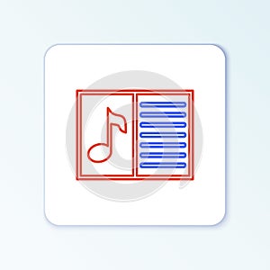 Line Music book with note icon isolated on white background. Music sheet with note stave. Notebook for musical notes