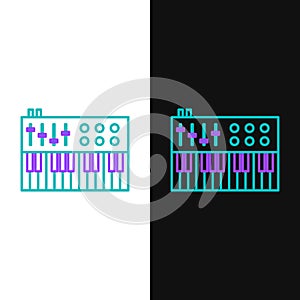 Line Music synthesizer icon isolated on white and black background. Electronic piano. Colorful outline concept. Vector
