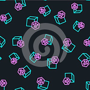 Line NFT Digital crypto art icon isolated seamless pattern on black background. Non fungible token. Vector