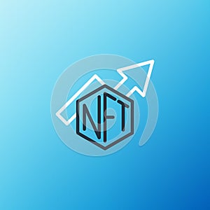 Line NFT growth bar chart icon isolated on blue background. Non fungible token. Digital crypto art concept. Colorful