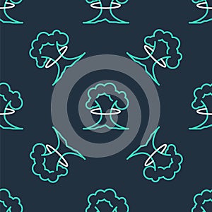 Line Nuclear explosion icon isolated seamless pattern on black background. Atomic bomb. Symbol of nuclear war, end of