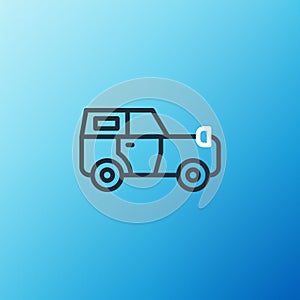 Line Off road car icon isolated on blue background. Jeep sign. Colorful outline concept. Vector