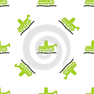 Line Oil platform in the sea icon isolated seamless pattern on white background. Drilling rig at sea. Oil platform, gas