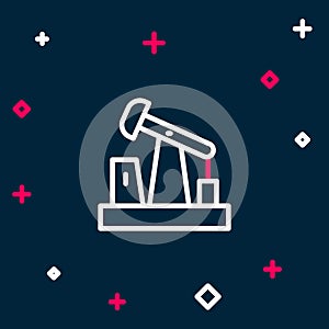 Line Oil pump or pump jack icon isolated on blue background. Oil rig. Colorful outline concept. Vector