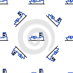 Line Oil tanker ship icon isolated seamless pattern on white background. Colorful outline concept. Vector