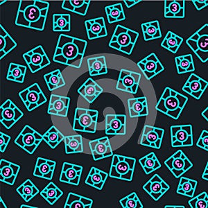 Line Old film movie countdown frame icon isolated seamless pattern on black background. Vintage retro cinema timer count