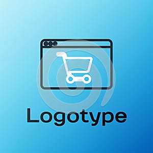 Line Online shopping on screen icon isolated on blue background. Concept e-commerce, e-business, online business