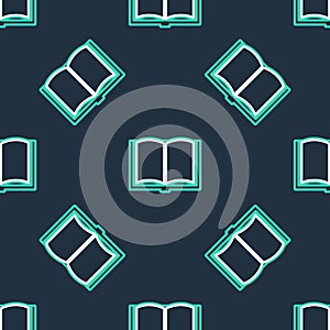 Line Open book icon isolated seamless pattern on black background. Vector