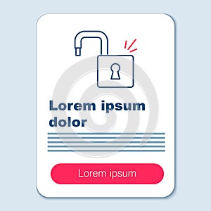 Line Open padlock icon isolated on grey background. Opened lock sign. Cyber security concept. Digital data protection