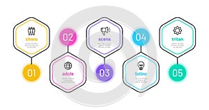 Line option infographic. 5 number infograph, business process steps chart with outline icons. Project finance diagram