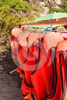 Line of orange life jackets