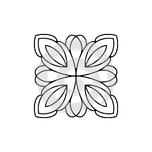 Line ornament mandala. Round doodle flower isolated on white background. Geometric circle element. Vector illustration.