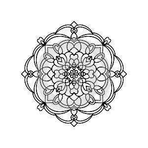 Line ornament mandala. Round doodle flower isolated on white background. Geometric circle element. Vector illustration.
