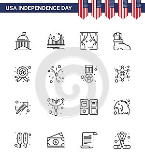 Line Pack of 16 USA Independence Day Symbols of badge; boot; landmark; shose; theatre