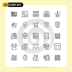 Line Pack of 25 Universal Symbols of accessorize, education, school, bag, eat
