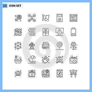 Line Pack of 25 Universal Symbols of technology, ipod, setting, electronics, lock