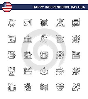 Line Pack of 25 USA Independence Day Symbols of calendar; american; barbecue; camp; tent free