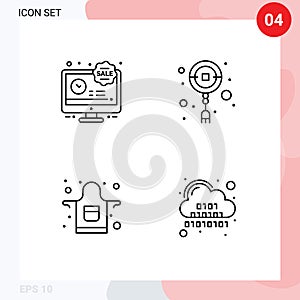 Line Pack of 4 Universal Symbols of lcd, cook, discount, new year, binary